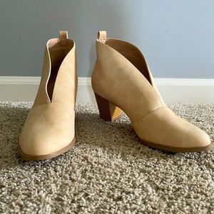 Cream stacked heel ankle boot